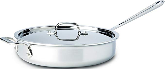 All-Clad 4403 Stainless Steel Tri-Ply Bonded Dishwasher Safe 3-Quart Saute Pan with Lid, Silver