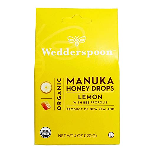Wedderspoon Organic Manuka Honey Drops, Lemon + Bee Propolis, 4.0 Oz, Unpasteurized, Genuine New Zealand Honey, Perfect Remedy For Dry Throats