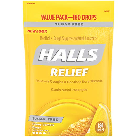 Halls Sugar Free Cough Suppressant, Honey-Lemon, 180-Drop Bag